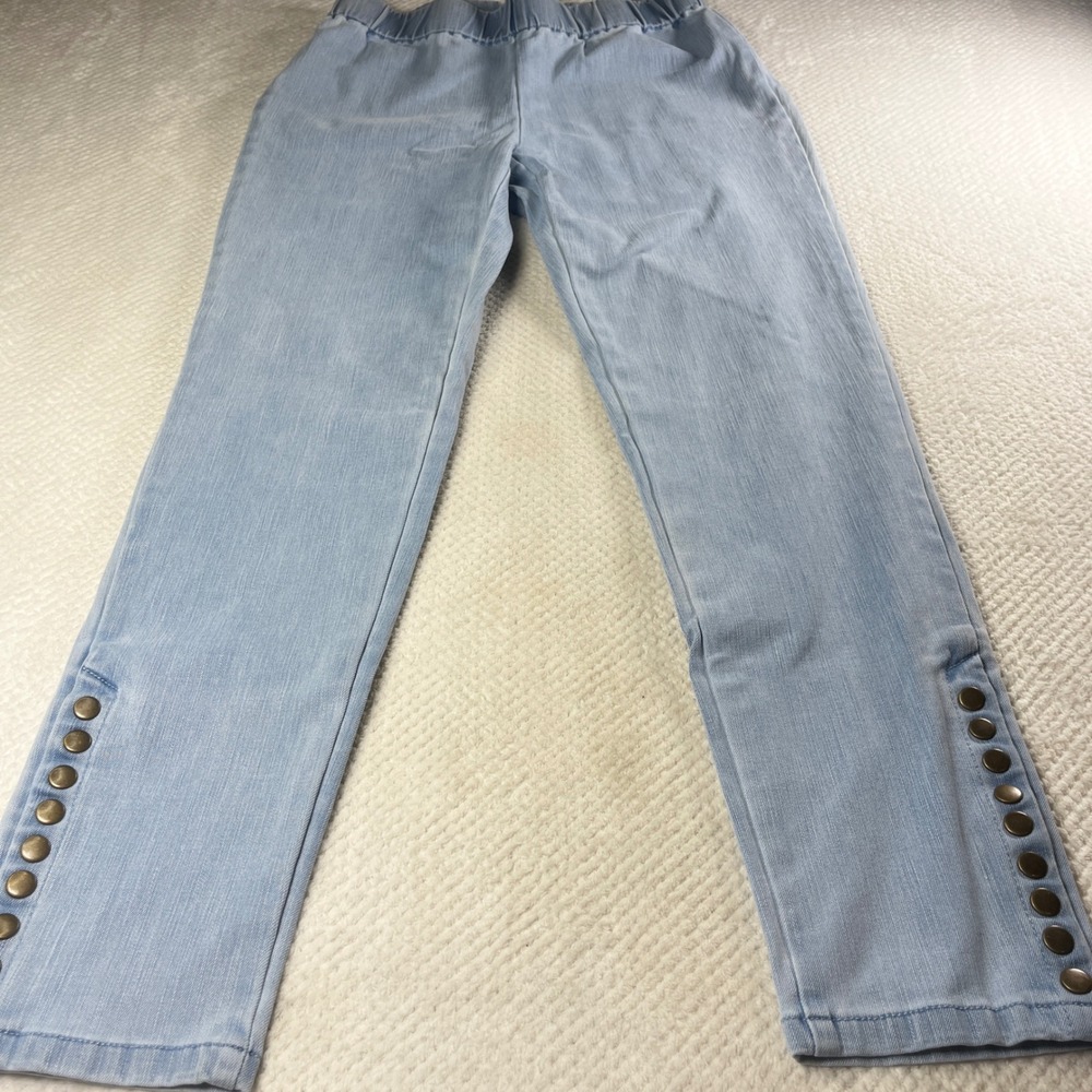Soft Surroundings Womens Small Light Wash Elastic Waist Snap Hem Denim Pants